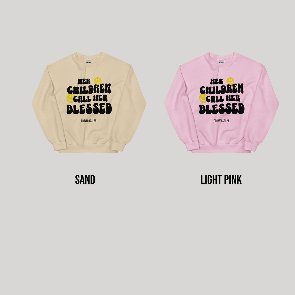 Blessed Mom Crewneck Sweatshirt (Black Lettering) | Proverbs 31:25, Mother's Day Collection | Streetwear Gospel Merch
