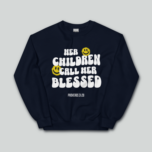 Blessed Mom Crewneck Sweatshirt (White Lettering) | Proverbs 31:25, Mother's Day Collection | Streetwear Gospel Merch