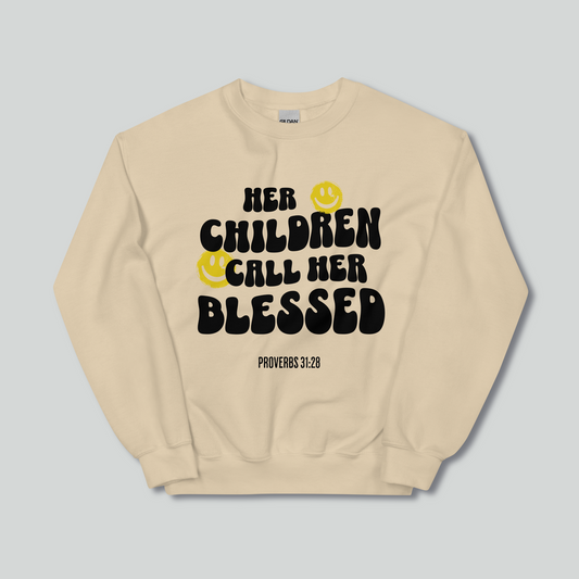 Blessed Mom Crewneck Sweatshirt (Black Lettering) | Proverbs 31:25, Mother's Day Collection | Streetwear Gospel Merch